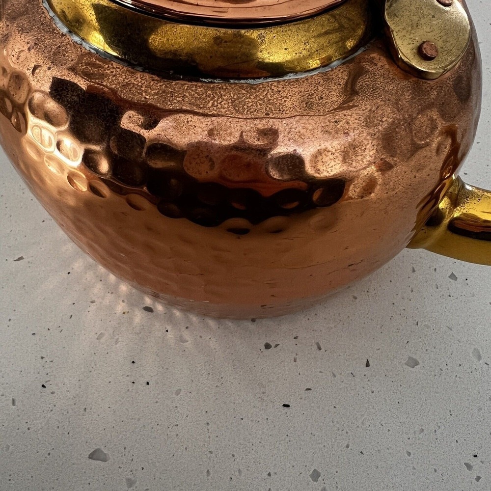 Antique hand-Hammered Copper Tea Kettle pot coffee brass details Gooseneck CLEAN - Picture 12 of 12